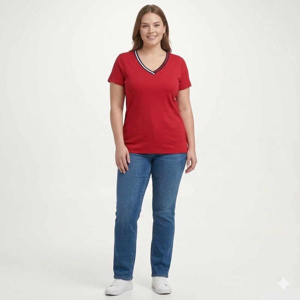 TOMMY HILFIGER BRAND Women's V-Neck Pullover Red Tee - Size M  NWT